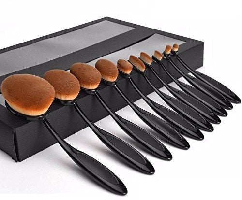 Foolzy® Pack of 10 Oval Makeup Brush Set Pro