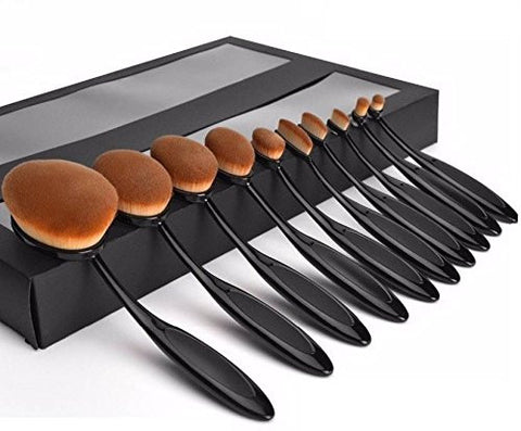 Foolzy® Pack of 10 Oval Makeup Brush Set