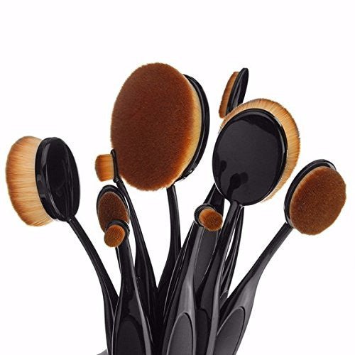 Foolzy® Pack of 10 Oval Makeup Brush Set