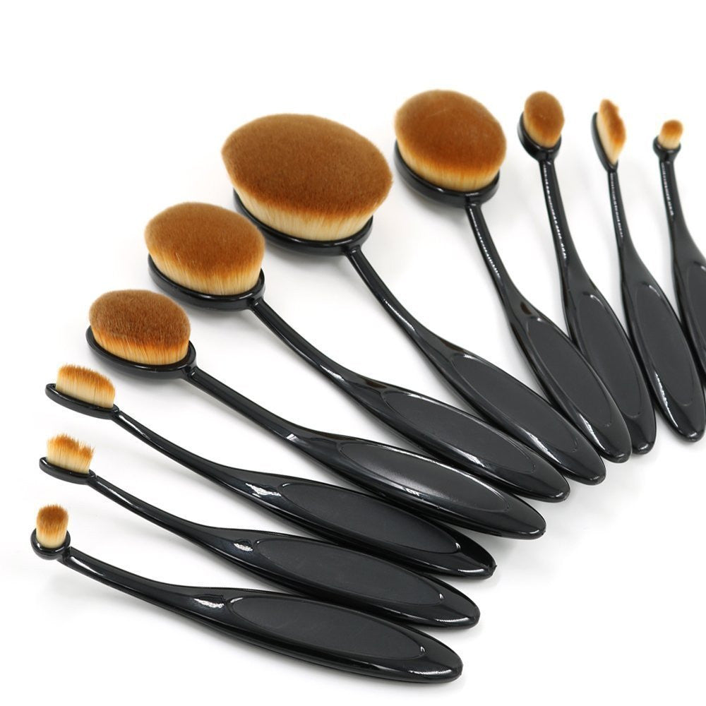 Foolzy® Pack of 10 Oval Makeup Brush Set