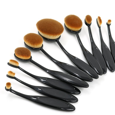 Foolzy® Pack of 10 Oval Makeup Brush Set Pro